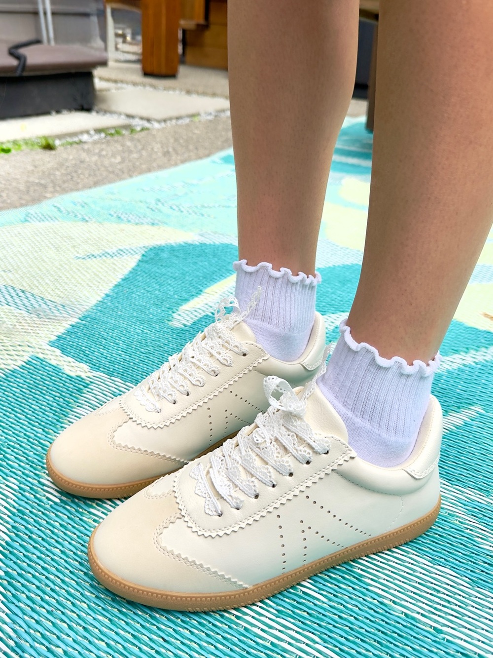 MIA Cream White Suede Leather Lace Scallop Gum Sole Sneakers - Picture 8 of 10